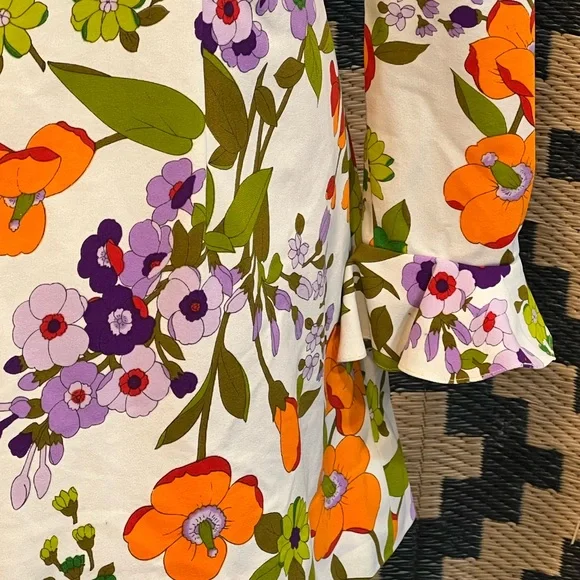 VINTAGE MOD 60s MCM botanical floral mini dress ruffle collar flare polyester‎ - Picture 4 of 10